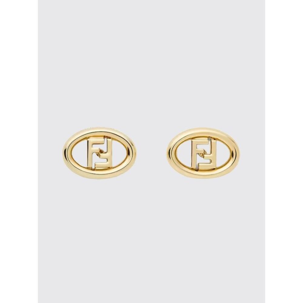 Fendi Women Fendi Oval-Shaped Gold-Tone Metal Stud Earrings With Ff Monogram